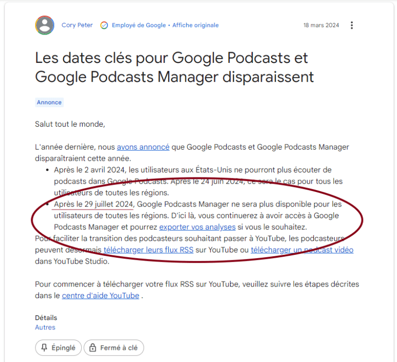 Fin de Google Podcast le 29 juillet 2024